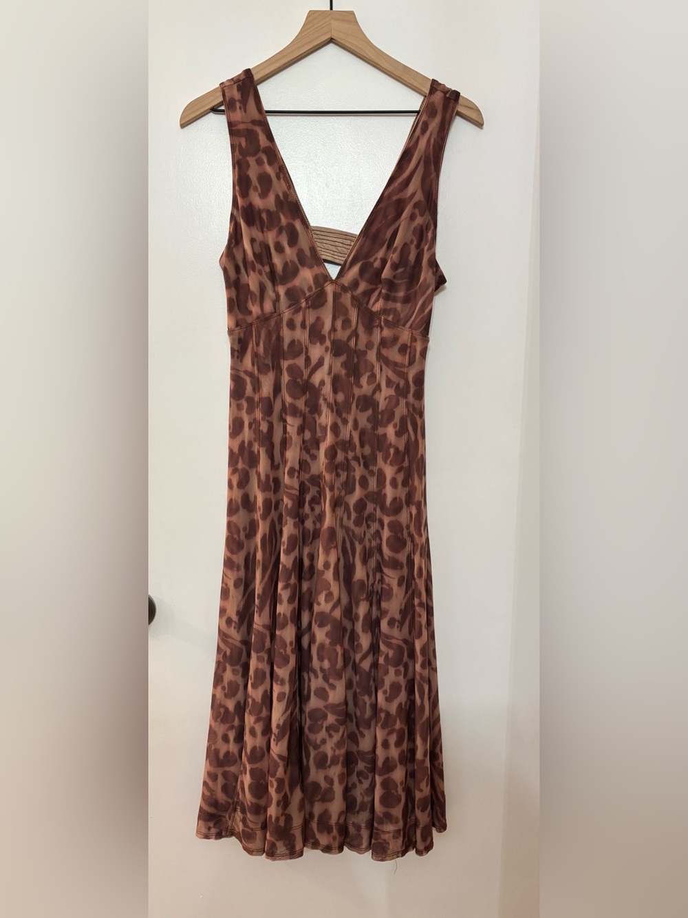 Pilcro Women Seamed V-Neck Mesh Brown Sleeveless Dress Size SP